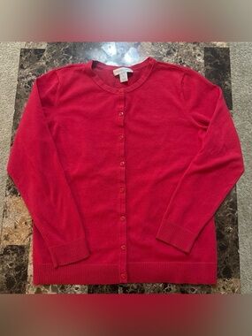 Christopher & Banks Red Crewneck Button-Front Cardigan